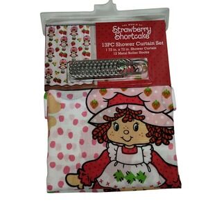 Strawberry Shortcake 13PC Shower Curtain Set 72x72‎ w/ 12 Metal Roller Hooks NEW